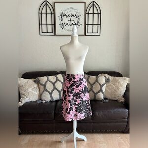 Vintage Y2K 90’s Pink & Black Floral Print A-Line Skirt Size M Retro Summer